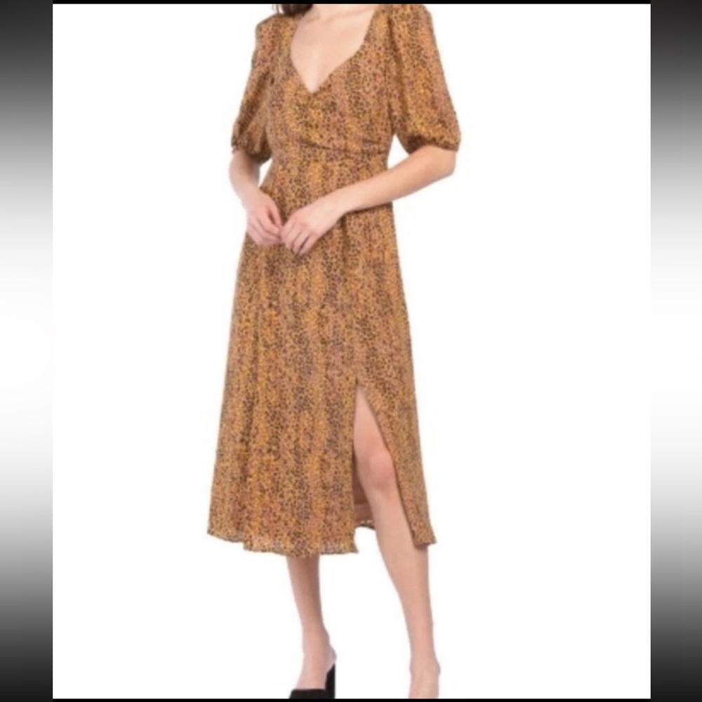 WAYF Women's Leopard Print Faux Wrap Boho Midi Length Dress Sz‎ S Anthropologie